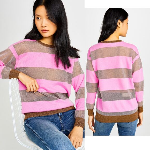 REPLICA LOS ANGELES Candy Stripe Pink and Metallic Cashmere Stripe Sweater $398 - Picture 1 of 11